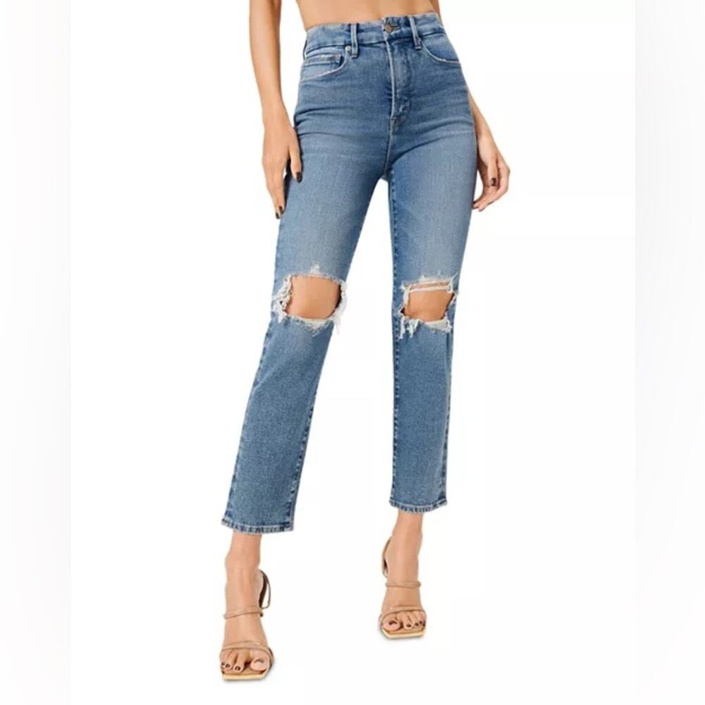 NWT Good American Good Vintage Straight Leg Ankle Jeans in Blue800 Size 2/26 - Picture 1 of 14